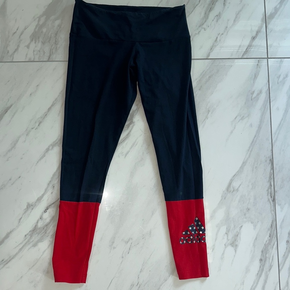 Adidas Black and Red Leggings with Color Blocking
